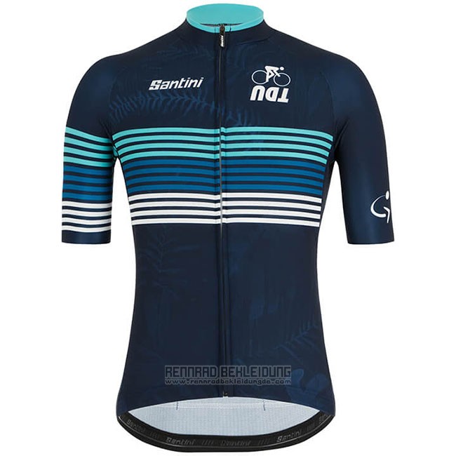 2019 Fahrradbekleidung Tour Down Under Blau Trikot Kurzarm und Tragerhose - zum Schließen ins Bild klicken